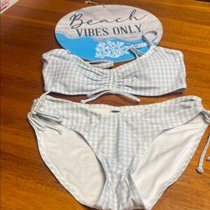 Old Navy Light Blue and White Checkered Bikini